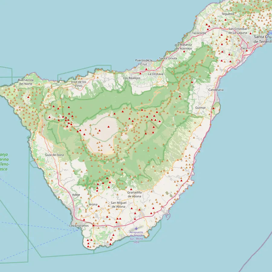 Karte von Teneriffa mit den Fluggebieten im Südwesten, Norden und Osten